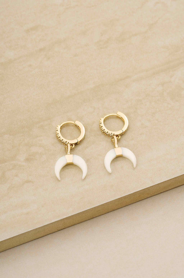 Boho White Crescent 18K Gold Plated Earrings // Ettika