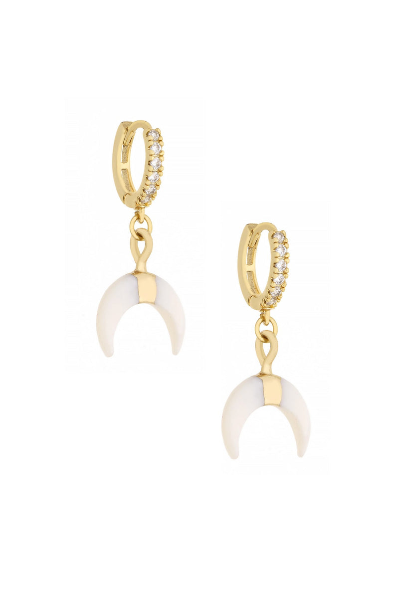 Boho White Crescent 18K Gold Plated Earrings // Ettika