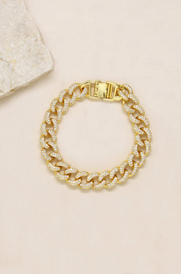 Embellished Pave Chain Bracelet in Gold