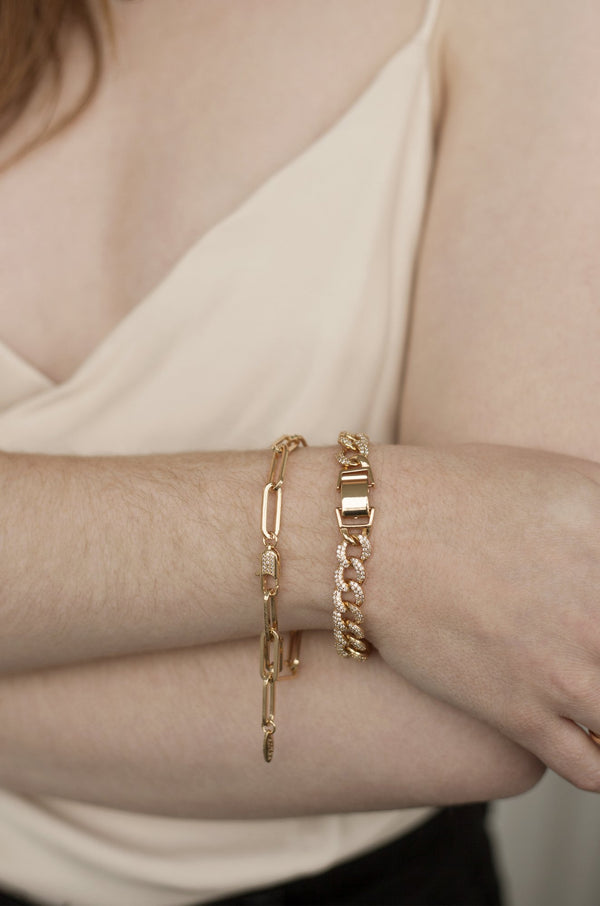 Embellished Pave Chain Bracelet in Gold