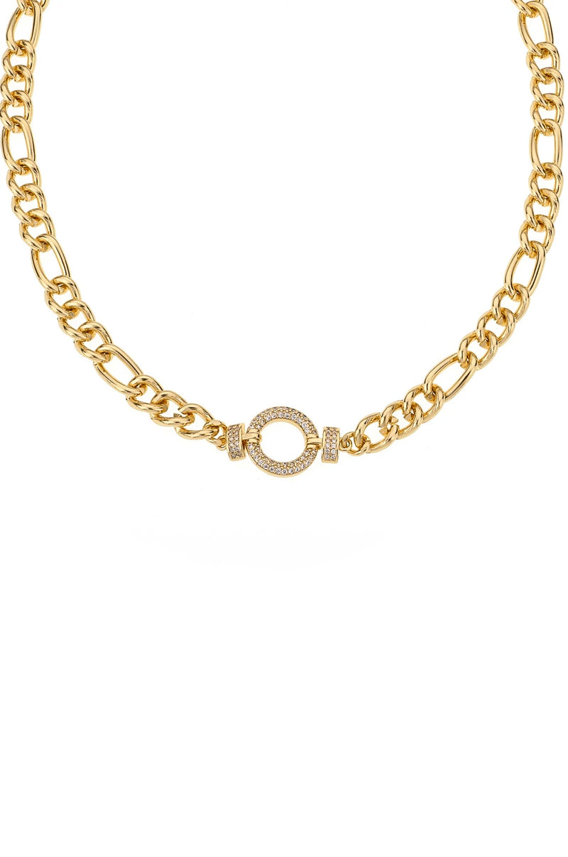 Eternity Crystal Circle 18k Gold Plated Chain Link Necklace