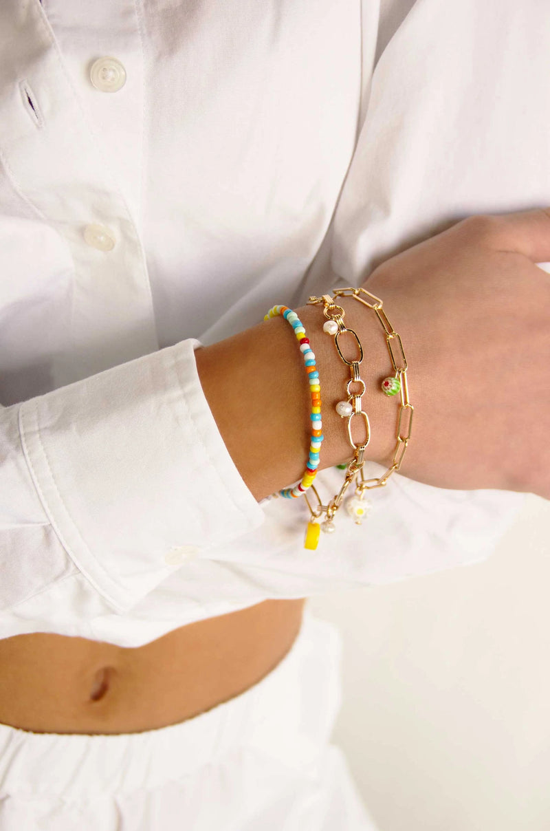 Happiness Beaded and 18k Gold Plated Charm Bracelet Set