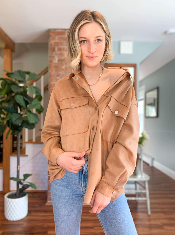 "Toffee" Camel Faux Suede Oversized Shirt Jacket