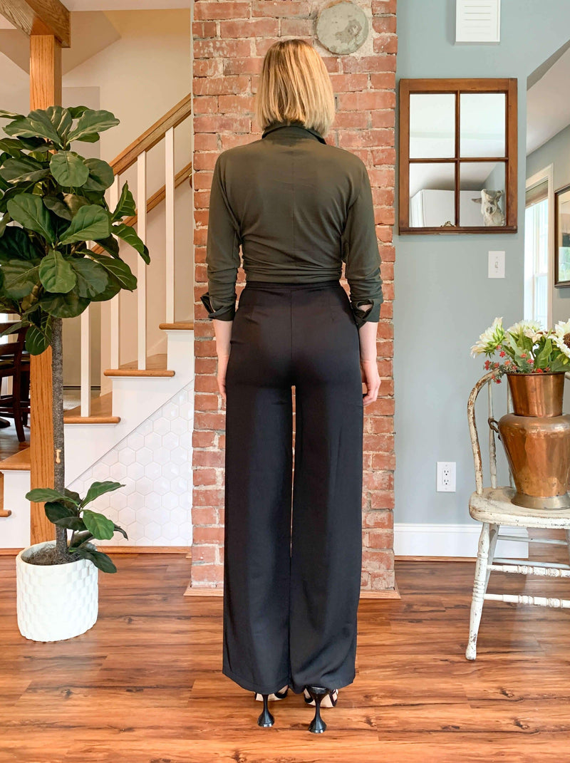 RACK SALE "Maeve" High Waisted Black Wide Leg Pants with Front Seam and Pockets